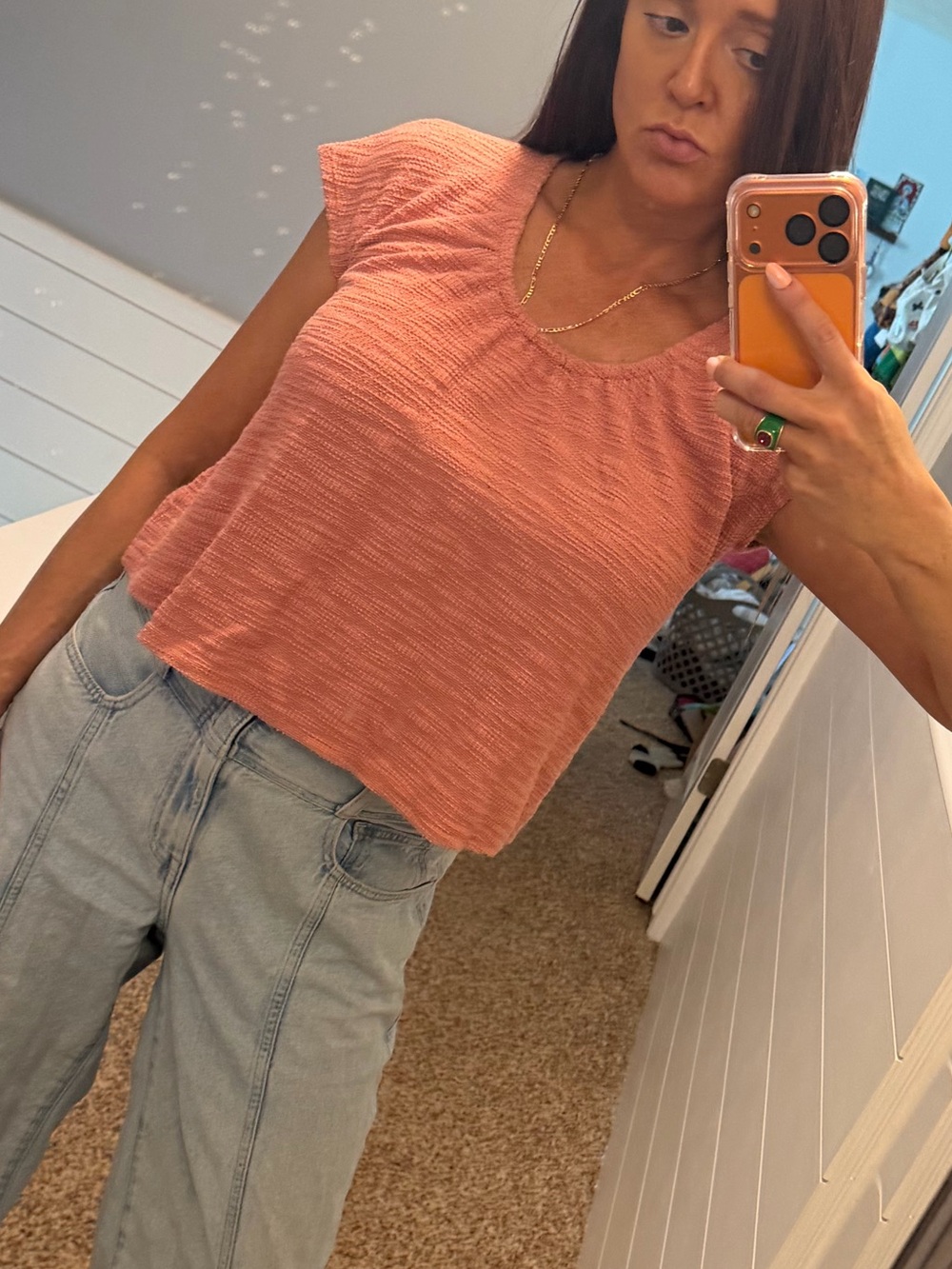 Madewell pink textured top short sleeve